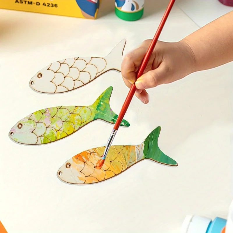 Wooden Fish DIY Craft Kit – Blank Cutout & Hemp Rope Included Wood DIY Craft Kit Babs