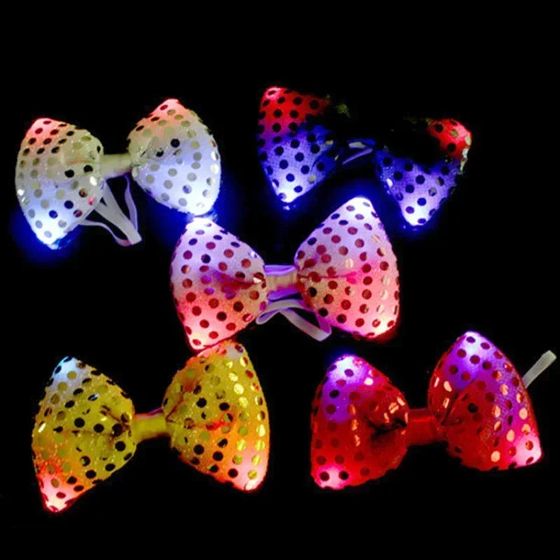 Light Up Sequin Bow Hair Clip & LED Neck Bow – Party Accessory LED Hair Accessory Babs