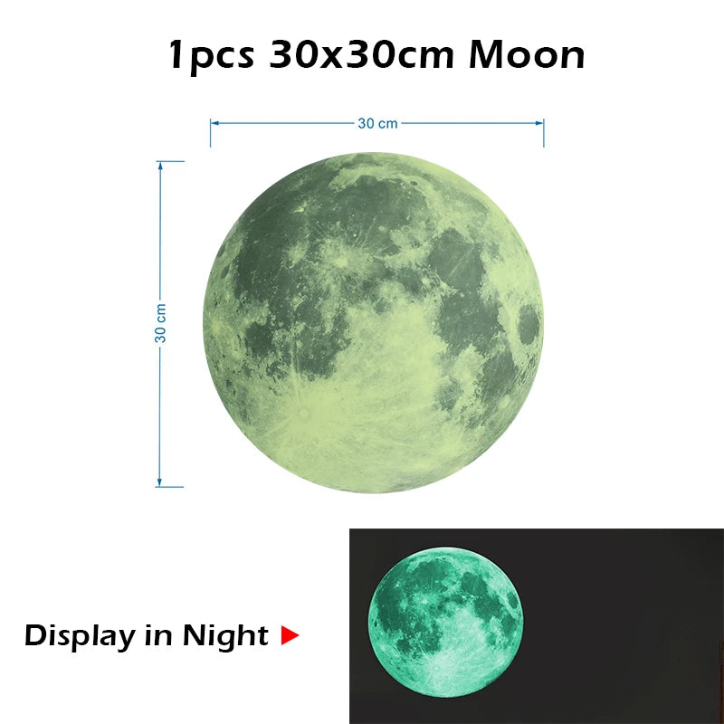 Glow in the Dark 3D Star & Dot Wall Stickers for Kids Room Wall Decal Stickers Babs 1pc 30cm moon
