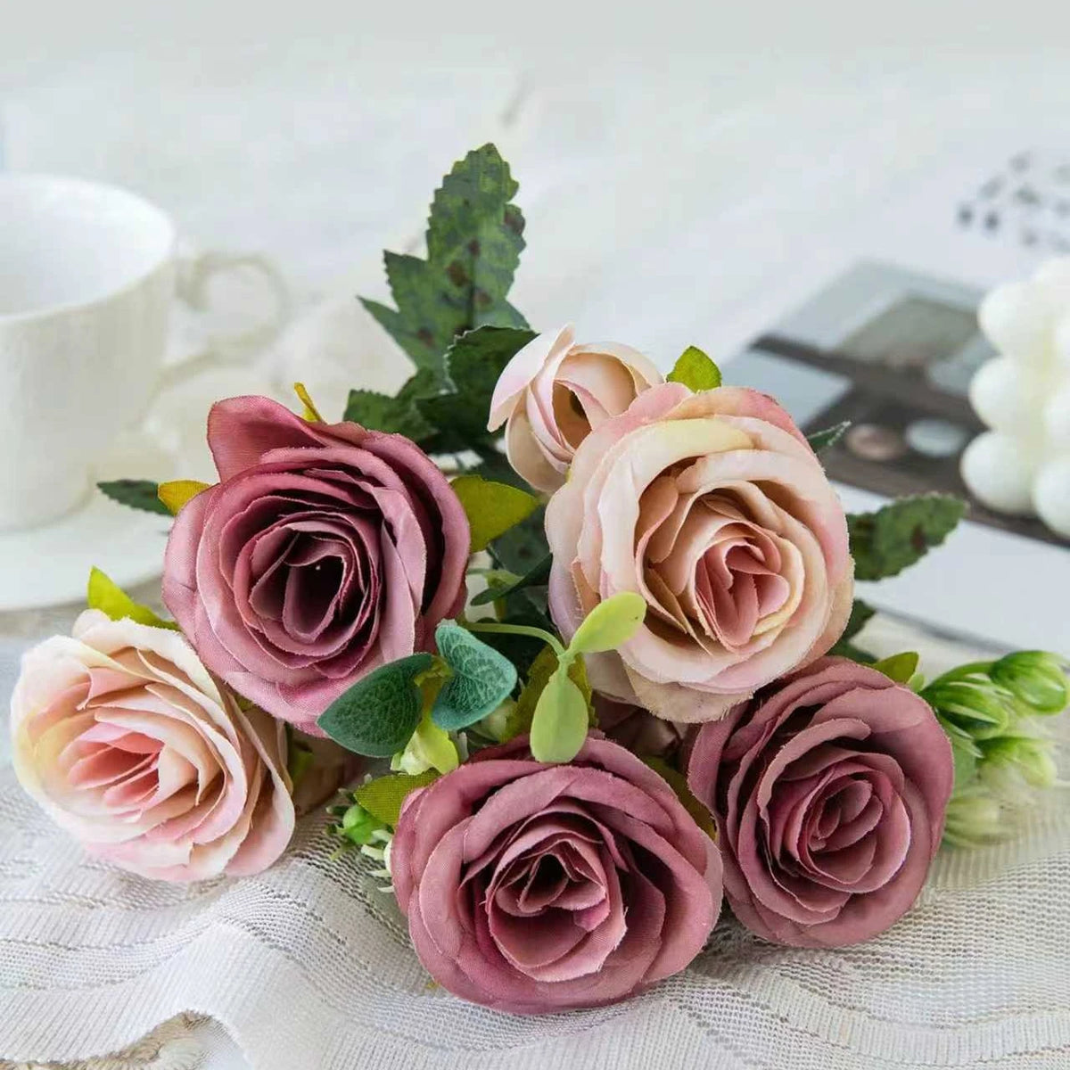 Silk Peony Hydrangea Artificial Flower Bouquet | Wedding Décor Artificial Flower Bouquet Babs plum 3 pcs