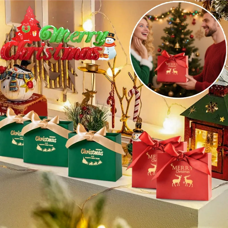 Mini Christmas Gift Bags Red Kraft Paper w/ Bow – Bulk Pack Kraft Paper Gift Bags Babs
