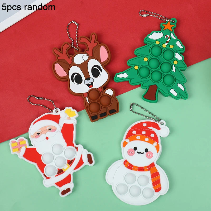 Christmas Silicone Pop Keychain Fidget Toys | Xmas Gift 1/3/5 Pcs Holiday Fidget Keychain Babs 5pcs random