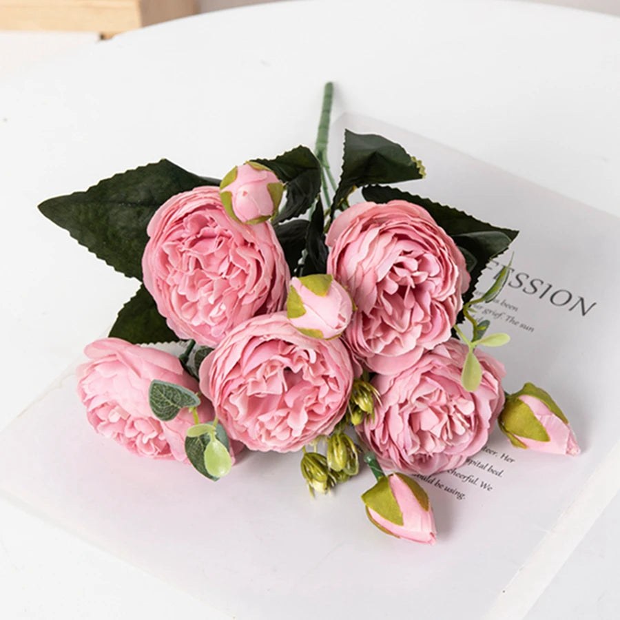 Silk Peony Bouquet – Artificial Flowers for Home & Wedding Artificial Flower Bouquet Babs Pink 1pc