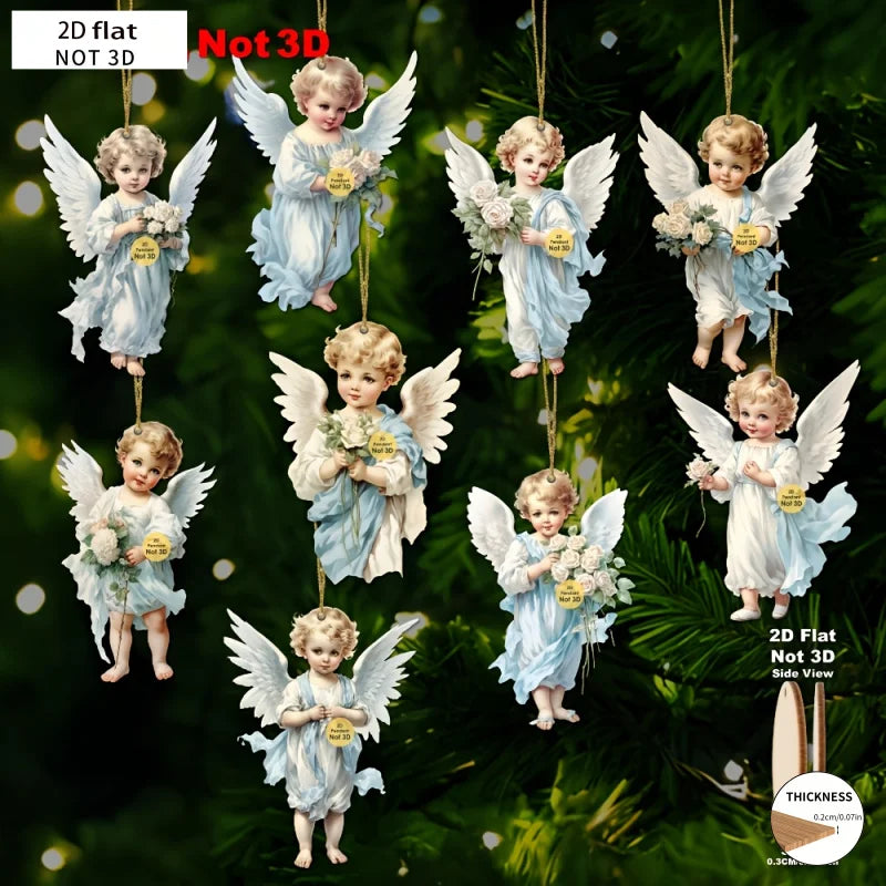 2D Blue Angel Wood Christmas Ornament Set – Holiday Decorations Holiday Ornament Set Babs
