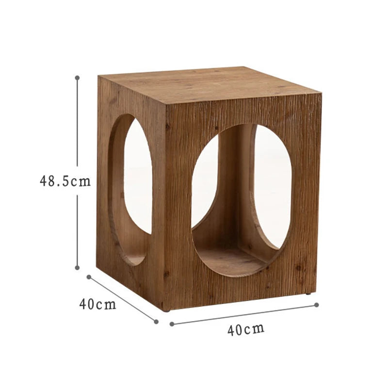 Solid Wood Wabi Sabi Square Coffee Table with Storage Wooden Coffee Table Babs Hollow out