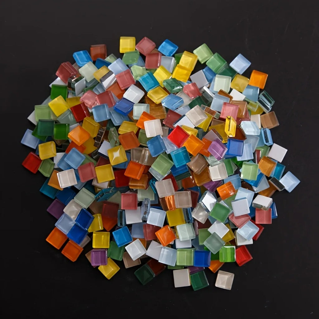 450pcs Crystal Glass Mosaic Tiles – DIY Glitter Craft Supplies Glass Mosaic Tiles Babs Mixed Color 450pcs 1cm*1cm