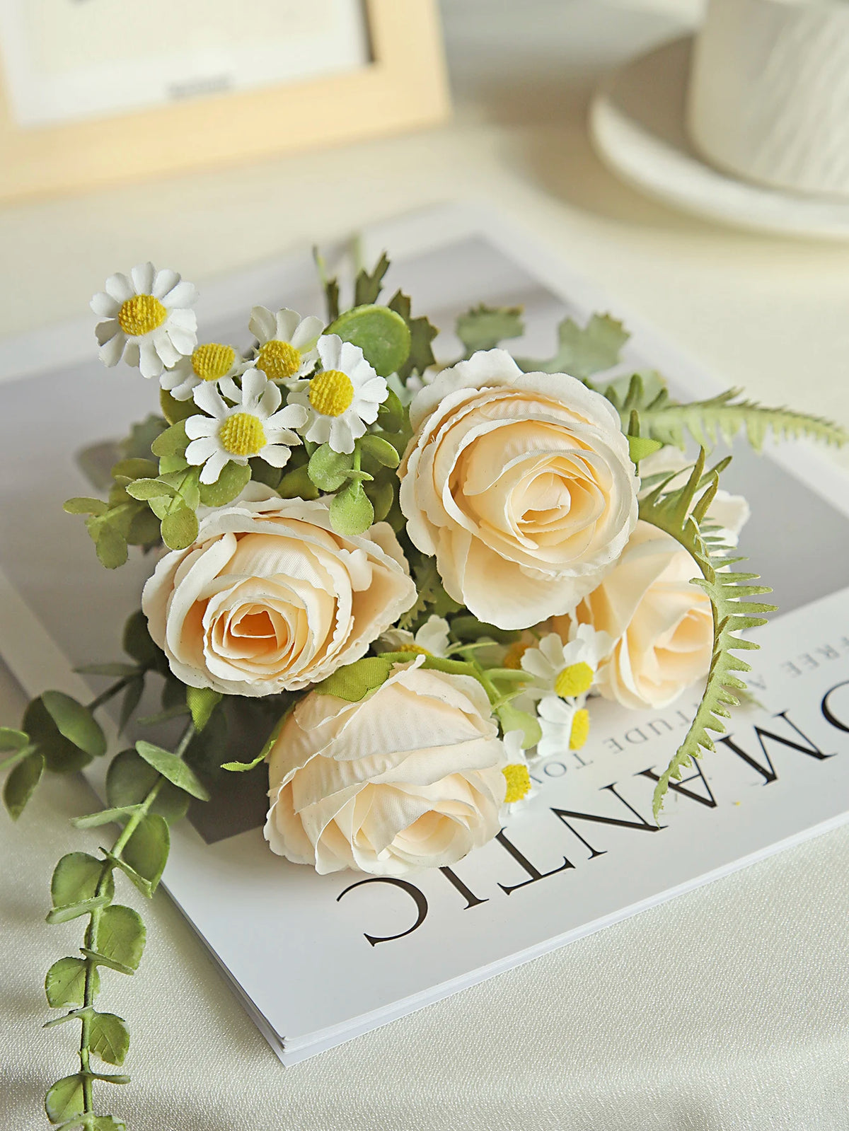 Silk Rose Artificial Flower Bouquet – Wedding & Home Décor Artificial Flower Bouquet Babs Champagne 1PC China Mainland