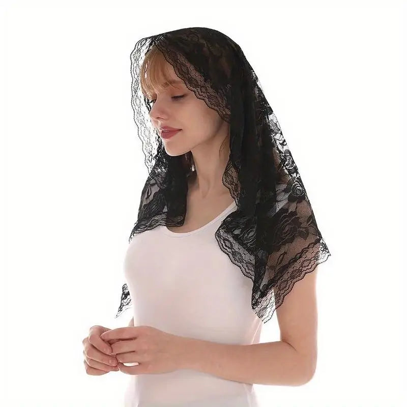 Women's Embroidered Mantilla Lace Scarf – Sheer Floral Shawl Lace Mantilla Scarf Babs