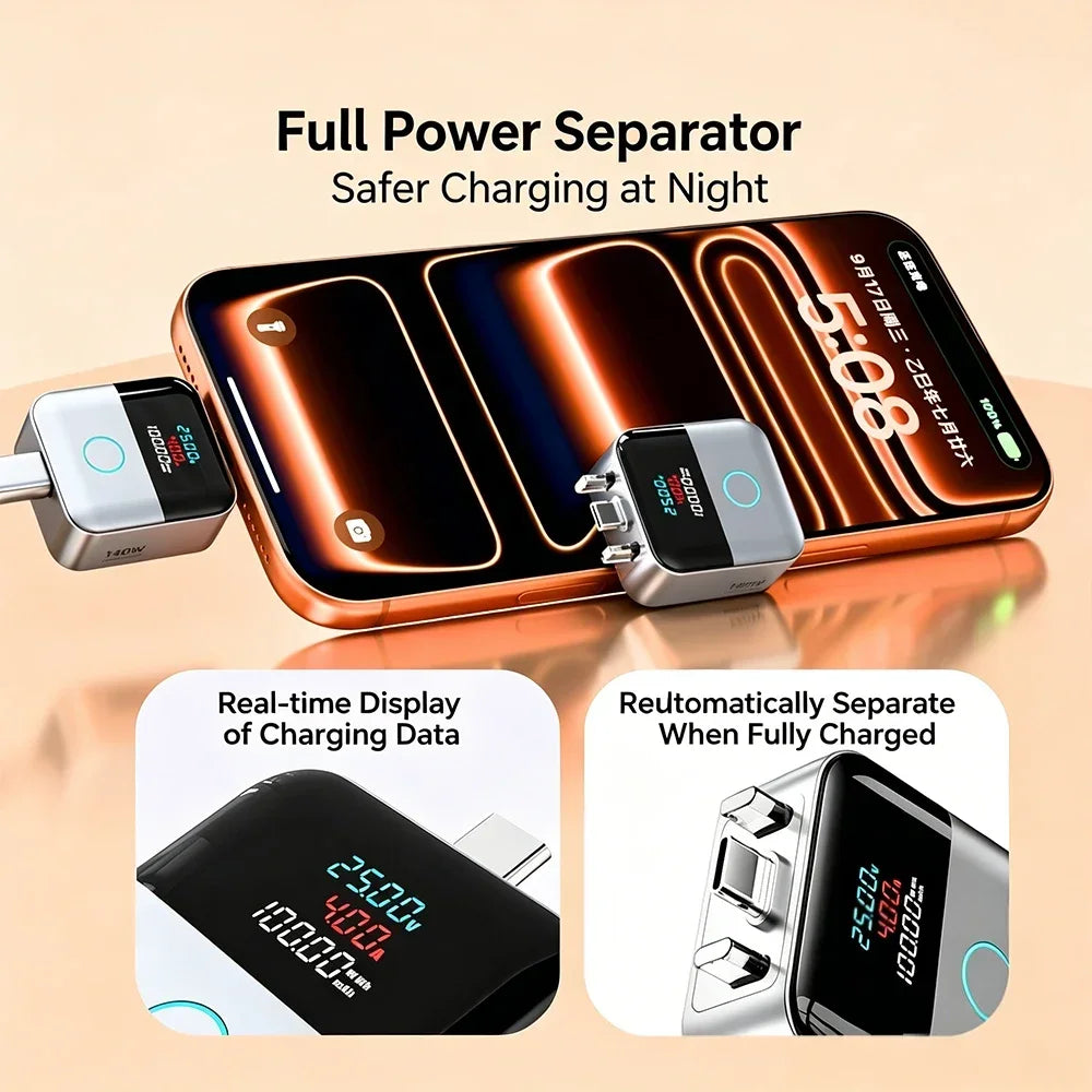 USB-C Auto Disconnect Charger Adapter 140W Digital Display USB-C Charger Adapter Babs