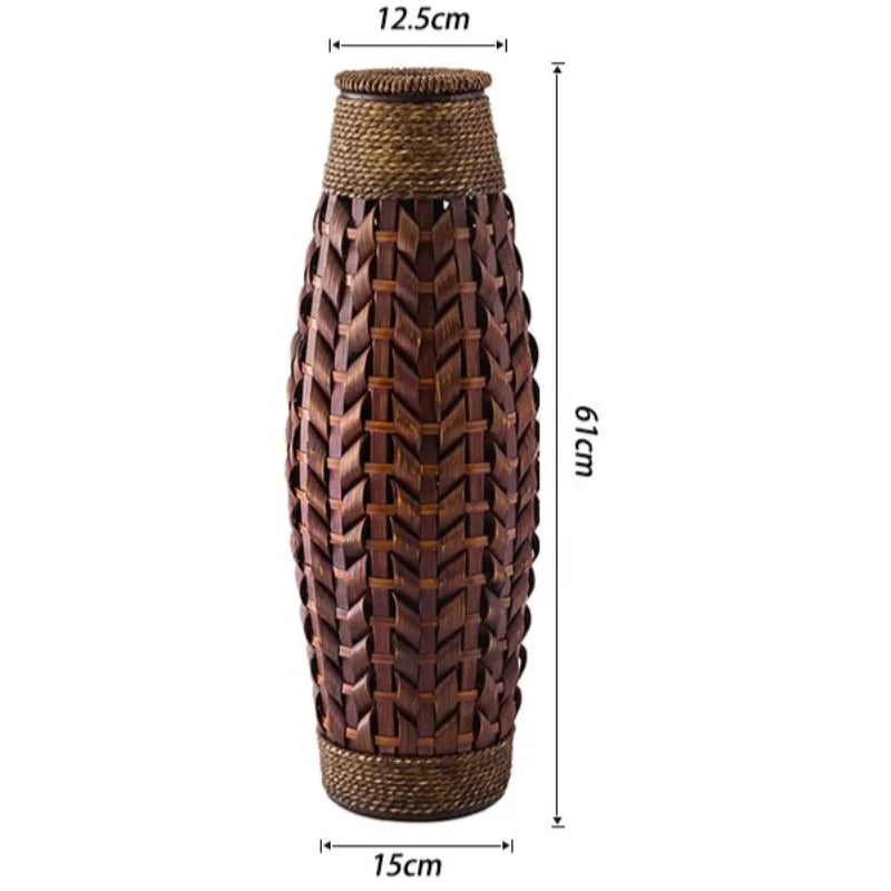 Woven Rattan Vintage Floor Vase | Luxury Home Décor Decorative Floor Vase Babs Bamboo Weaving-Small