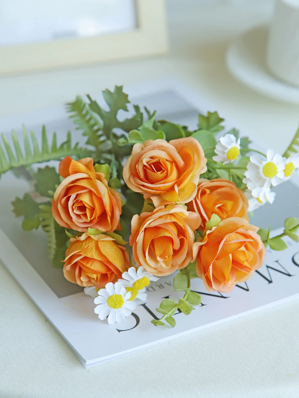 Silk Rose Artificial Flowers – Wedding, Home & DIY Decor Artificial Silk Flowers Babs Orange 1 PC