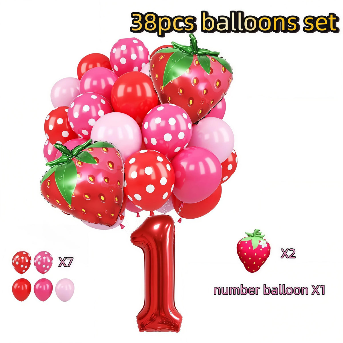 Strawberry Shortcake Birthday Party Decoration Kit – Banner & Balloons Party Decoration Kit Babs 38pcs Balloons 1