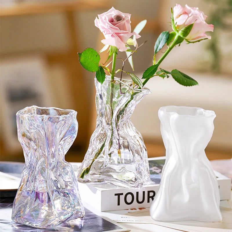 Irregular Transparent Glass Flower Vase 23cm – Modern Decor Decorative Glass Vase Babs