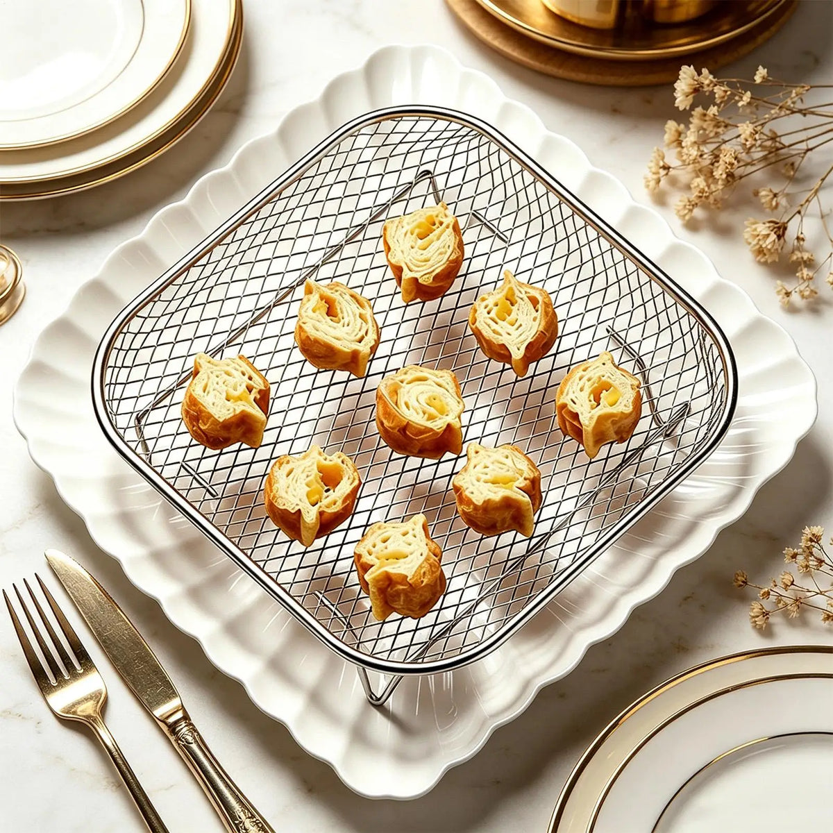 Stainless Steel Air Fryer Rack – Stackable Square Baking Tray Air Fryer Rack Babs