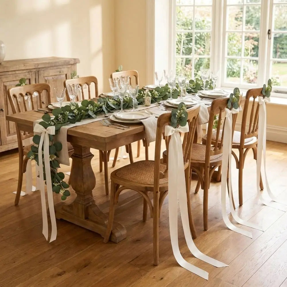 Satin Eucalyptus Chair Sashes Ribbon Bows – 1/4 Sets Chair Sash Bows Babs