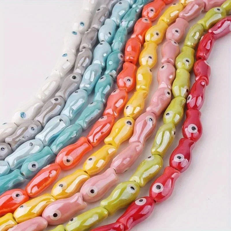 10Pcs Retro Fish Ceramic Beads for DIY Jewelry & Bracelets Ceramic Craft Beads Babs Multicolor10pcs