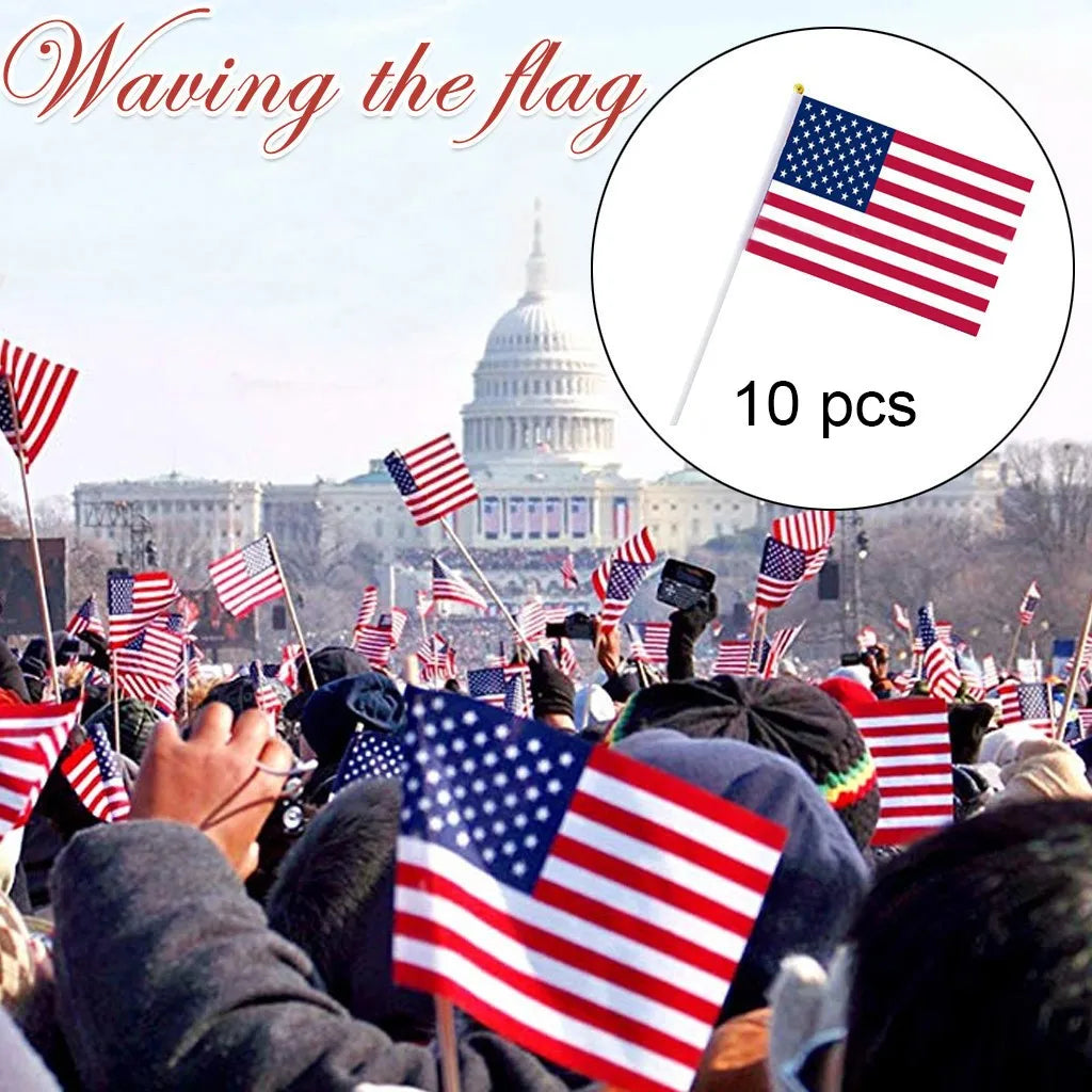 50-Pack USA Mini Handheld Stick Flags – 14x21cm American Flag Handheld Stick Flags Babs