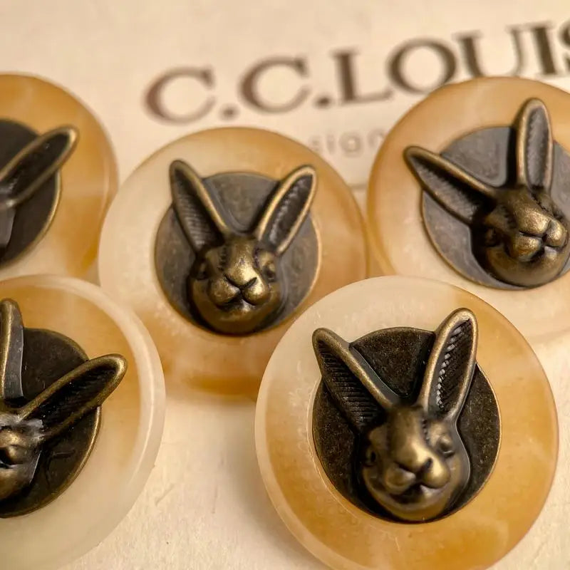 6 Pcs 25mm Vintage Rabbit Head Antique Brass Shank Buttons Metal Shank Buttons Babs Beige-6pcs
