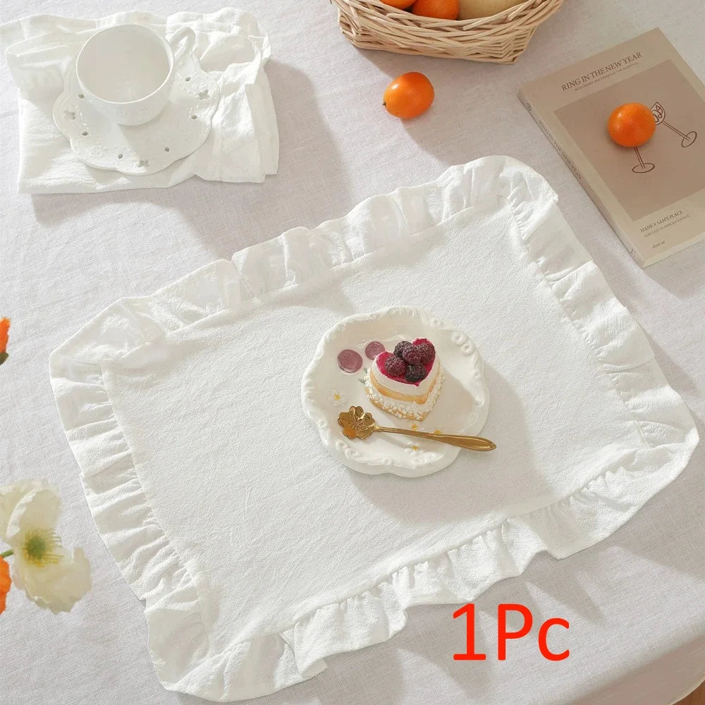 Ruffled Gingham Placemats – Farmhouse Table Mats Decorative Placemats Babs White 30x45cm