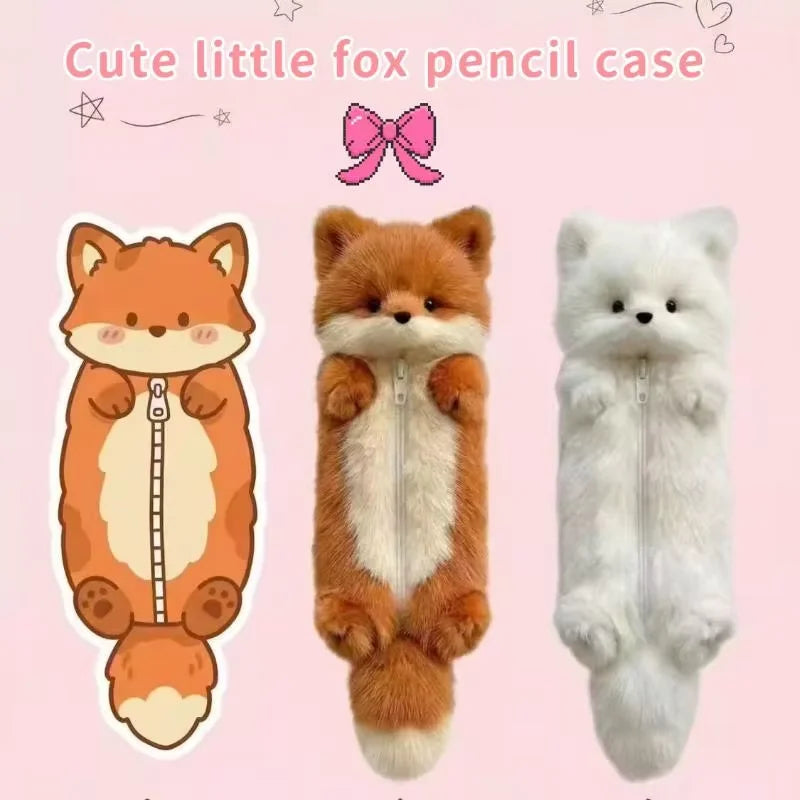 Fox Plush Pencil Case – Kawaii Zipper Stationery Bag Plush Pencil Case Babs