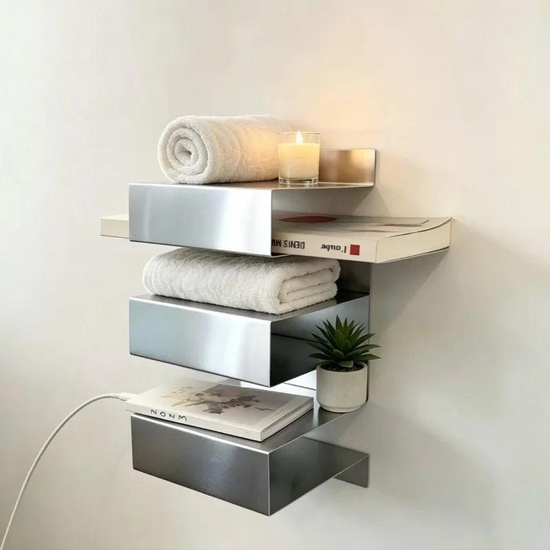 3-Tier Floating Wall Bookcase – Modern Stainless Steel Shelf Floating Wall Bookcase Babs