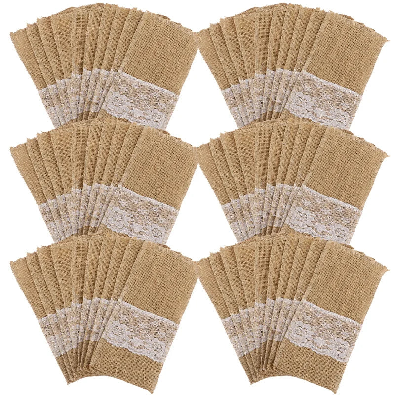 Rustic Burlap Cutlery Holder Bags | Wedding & Party Table Decor Cutlery Holder Bags Babs