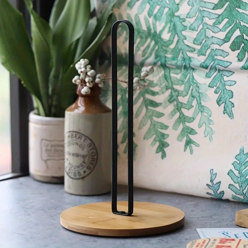 Nordic Bamboo & Iron Freestanding Paper Towel Holder Rack Paper Towel Holder Babs 1pc