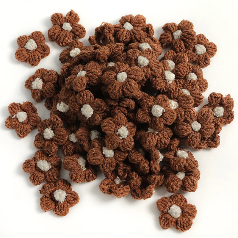 10/20Pcs 4cm Wool Flower Heads DIY Hair Clips Crafts Home Décor DIY Floral Embellishment Babs Brown 10pcs