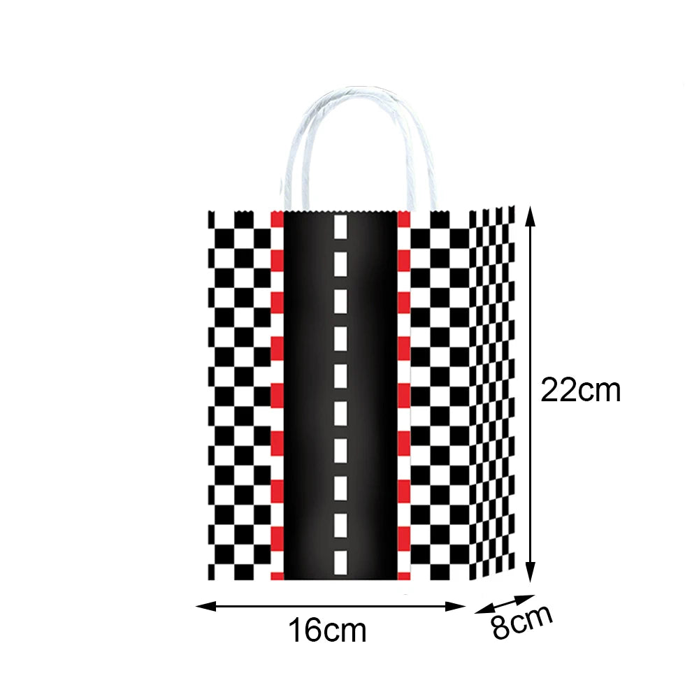 Racing Party Favor Bags | Black & White Checkered Treat Bags Party Favor Bags Babs B 5 Pcs 16x8x21cm