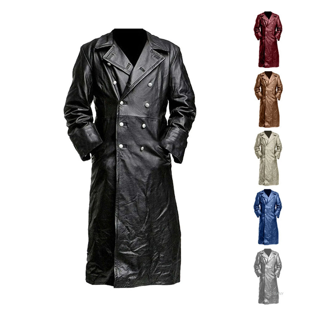 Men's Vintage Steampunk Black Leather Trench Coat Jacket Costume Trench Coat Babs