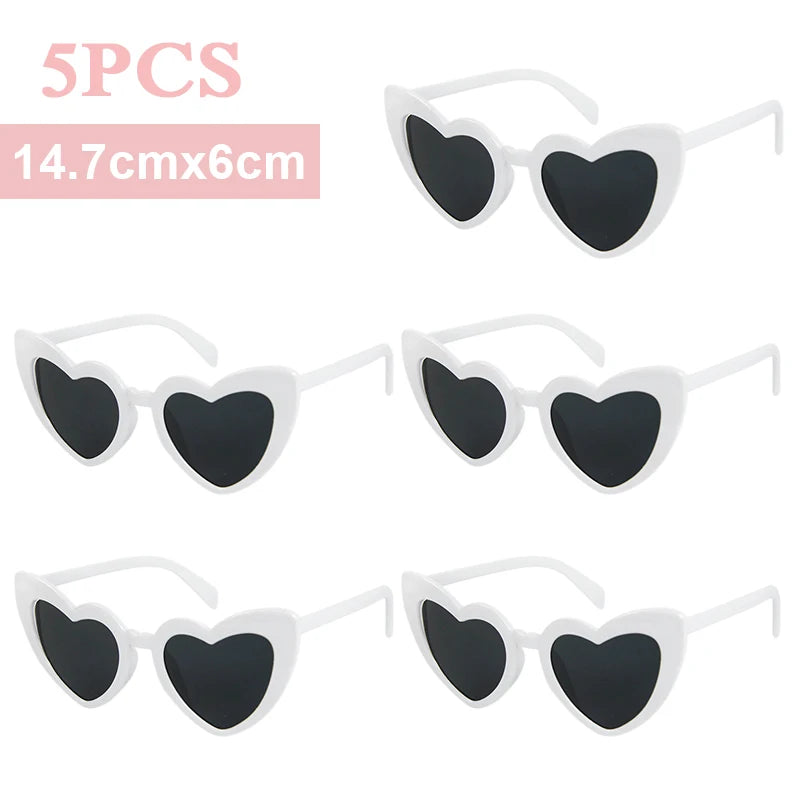 Heart Shaped Bachelorette Party Sunglasses | Bridal Shower Gift Party Novelty Sunglasses Babs 5pcs white