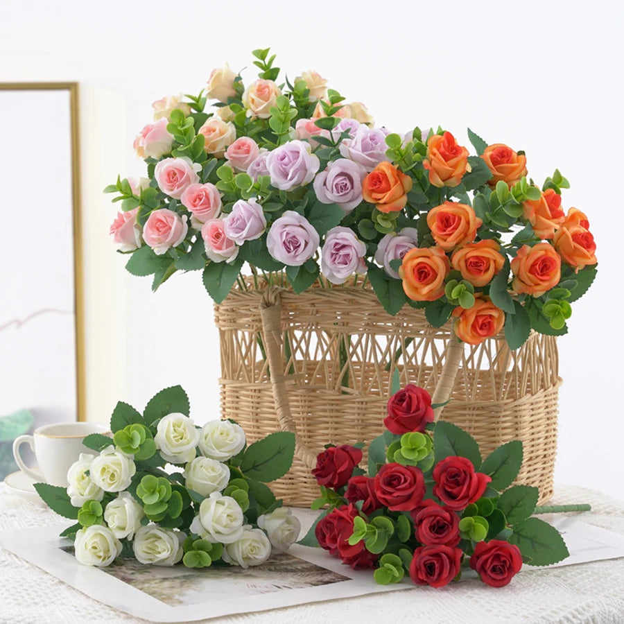 Silk Rose & Eucalyptus Artificial Flower Bouquet | Home Decor Artificial Flower Bouquet Babs