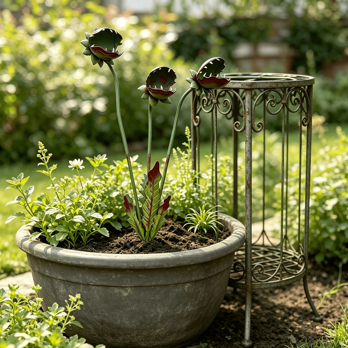 Metal Venus Flytrap Garden Stake – Carnivorous Plant Yard Art Metal Garden Stake Babs