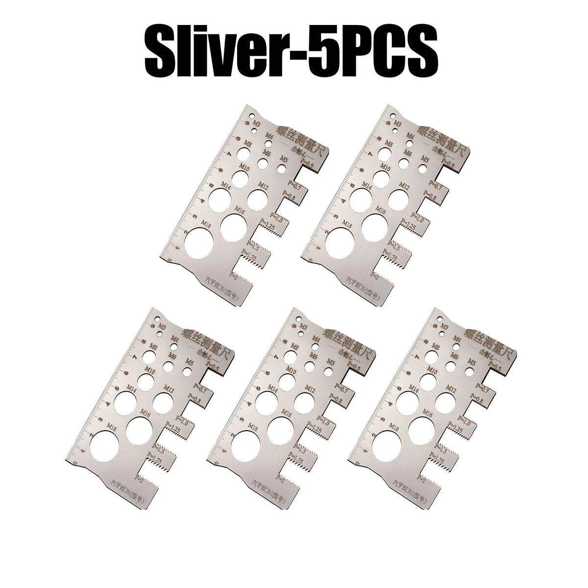 M3-M18 Stainless Steel Thread Checker & Screw Pitch Gauge Thread Pitch Gauge Babs Sliver 5PCS