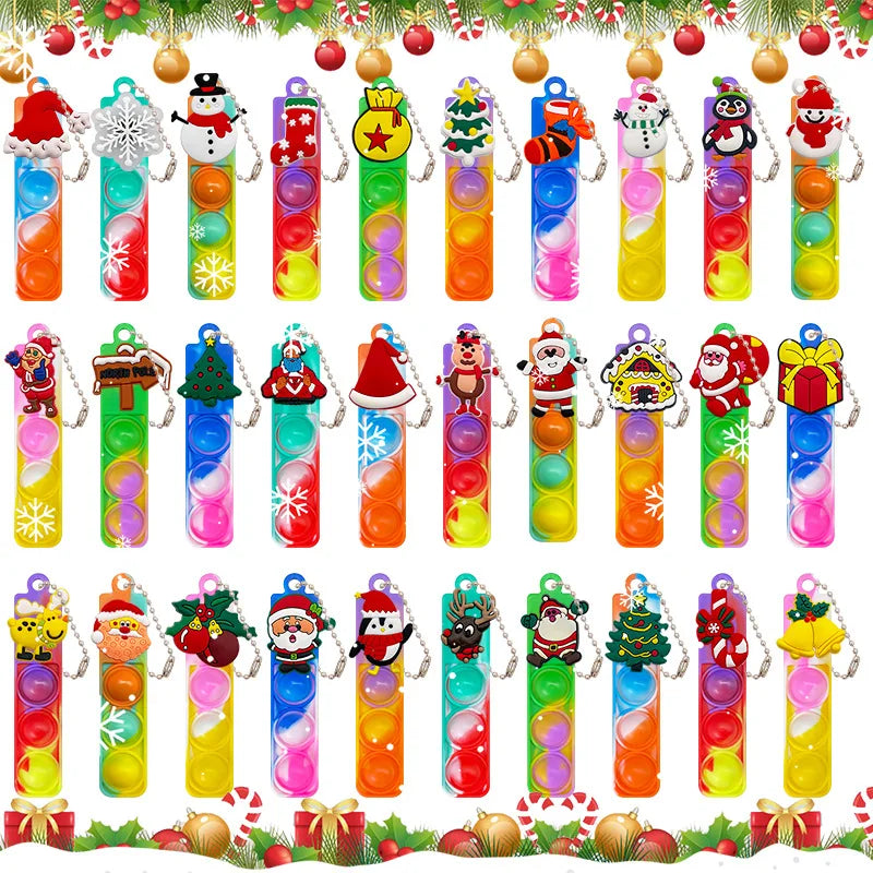 Christmas Pop Keychains Santa Snowman Kids Party Favors Pop Keychain Toy Babs Mix 10Pcs