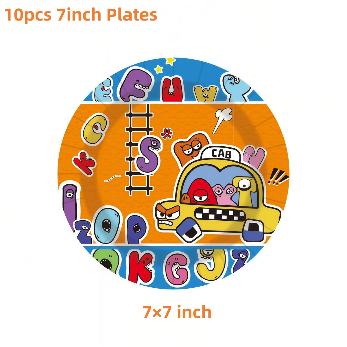 Alphabet Lore Birthday Party Supplies – Balloons & Backdrop Set Party Decoration Set Babs 10pcs 7inch Plates 12inch