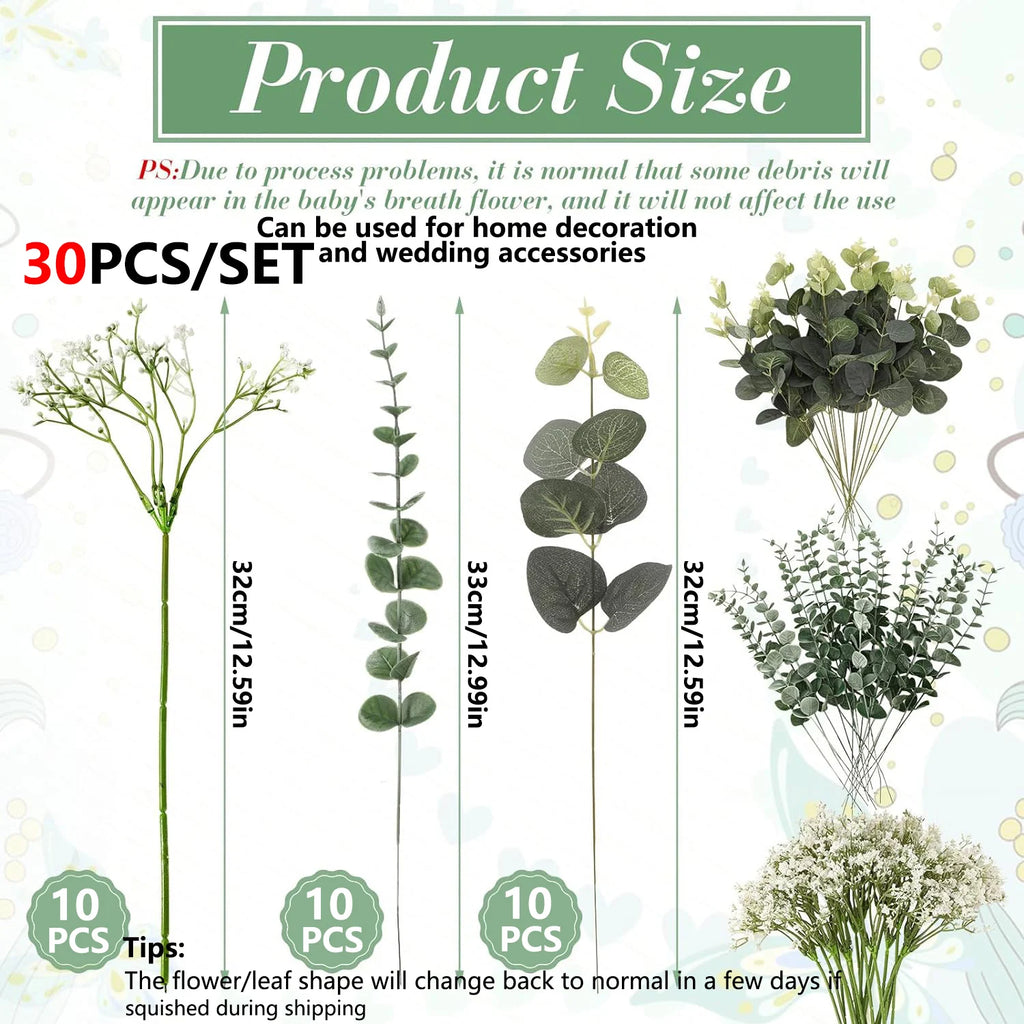 30-Piece Artificial Eucalyptus Baby's Breath Silk Flower Set Artificial Flower Set Babs