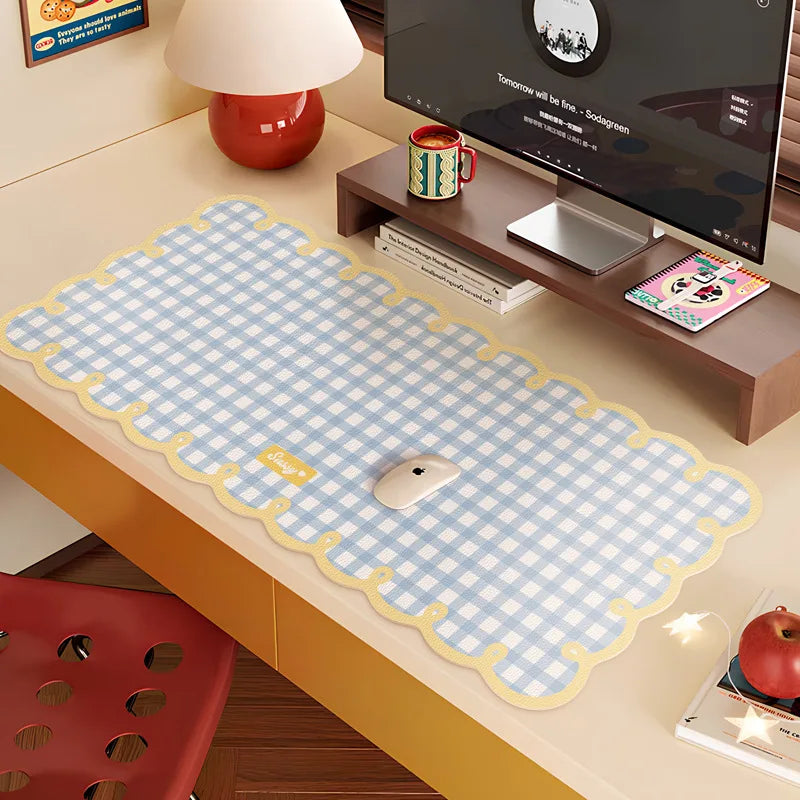 Large Checkered Mouse Pad Pink Blue – PVC Desk Mat | HUXUAN Extended Desk Mat Babs A1
