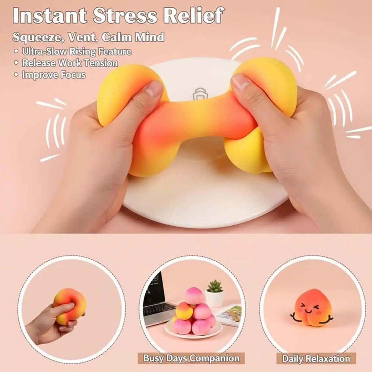 Cartoon Peach Squishy Fidget Toy – Slow Rising Squeeze Ball Squishy Fidget Toy Babs