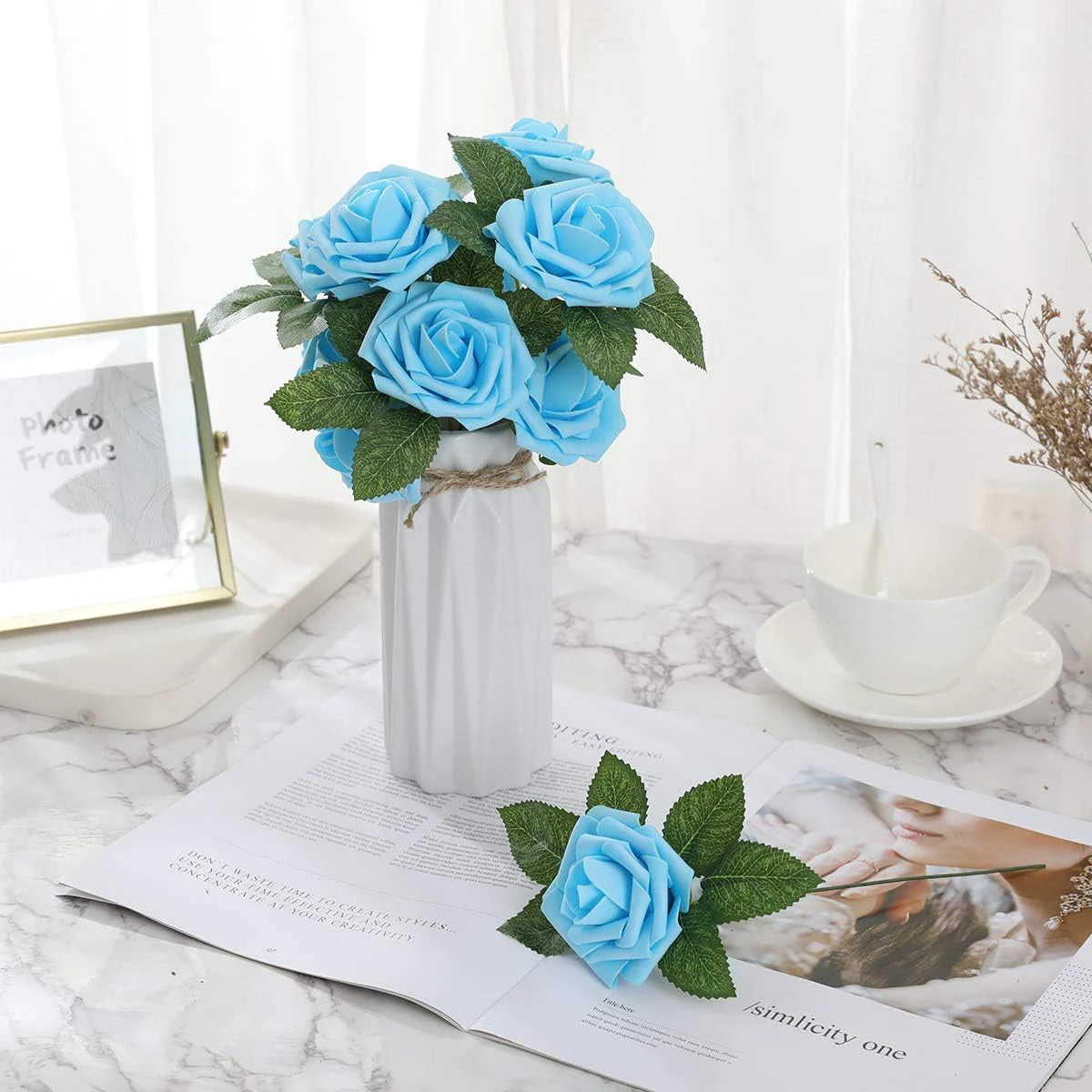 30 Artificial PE Foam Roses with Stems | Wedding & Party Décor Artificial Flower Set Babs