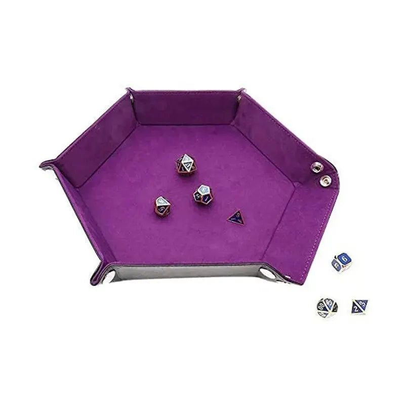 Hexagonal PU Leather Dice Tray – Foldable Game Organizer Dice Rolling Tray Babs