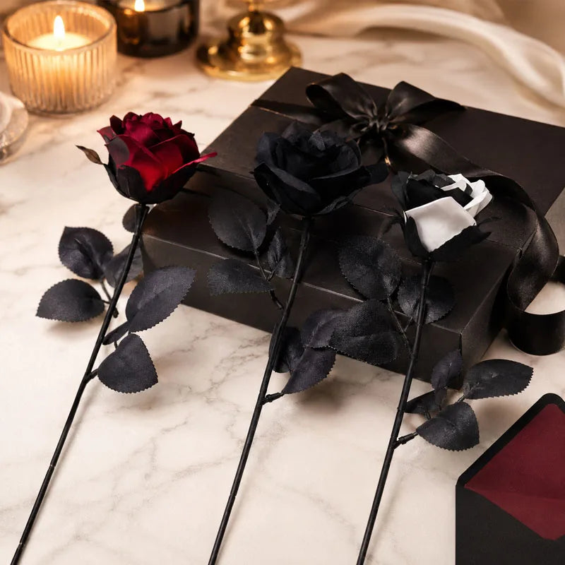 Premium Artificial Black Roses with Stems | Wedding & Halloween Artificial Flowers Babs