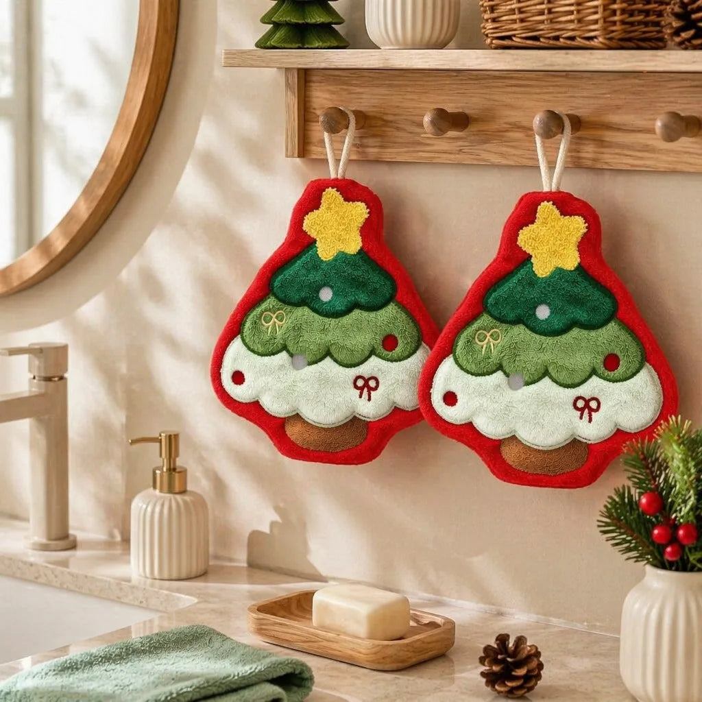 Christmas Hanging Hand Towels – Santa & Gingerbread Decor Holiday Hand Towels Babs