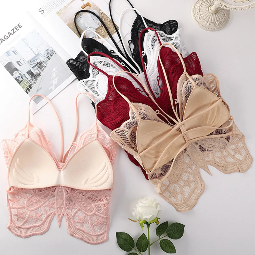 Butterfly Lace Backless Padded Crop Camisole Top | Summer Lace Crop Camisole Babs