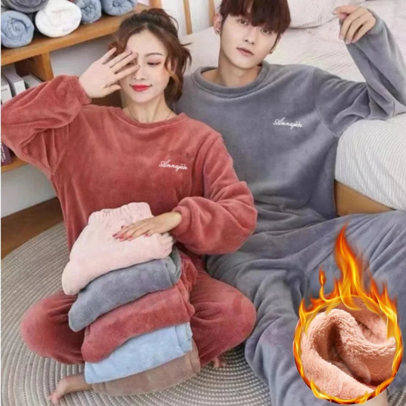 Coral Fleece Pajama Set – Unisex Warm Flannel Loungewear Fleece Pajama Set Babs