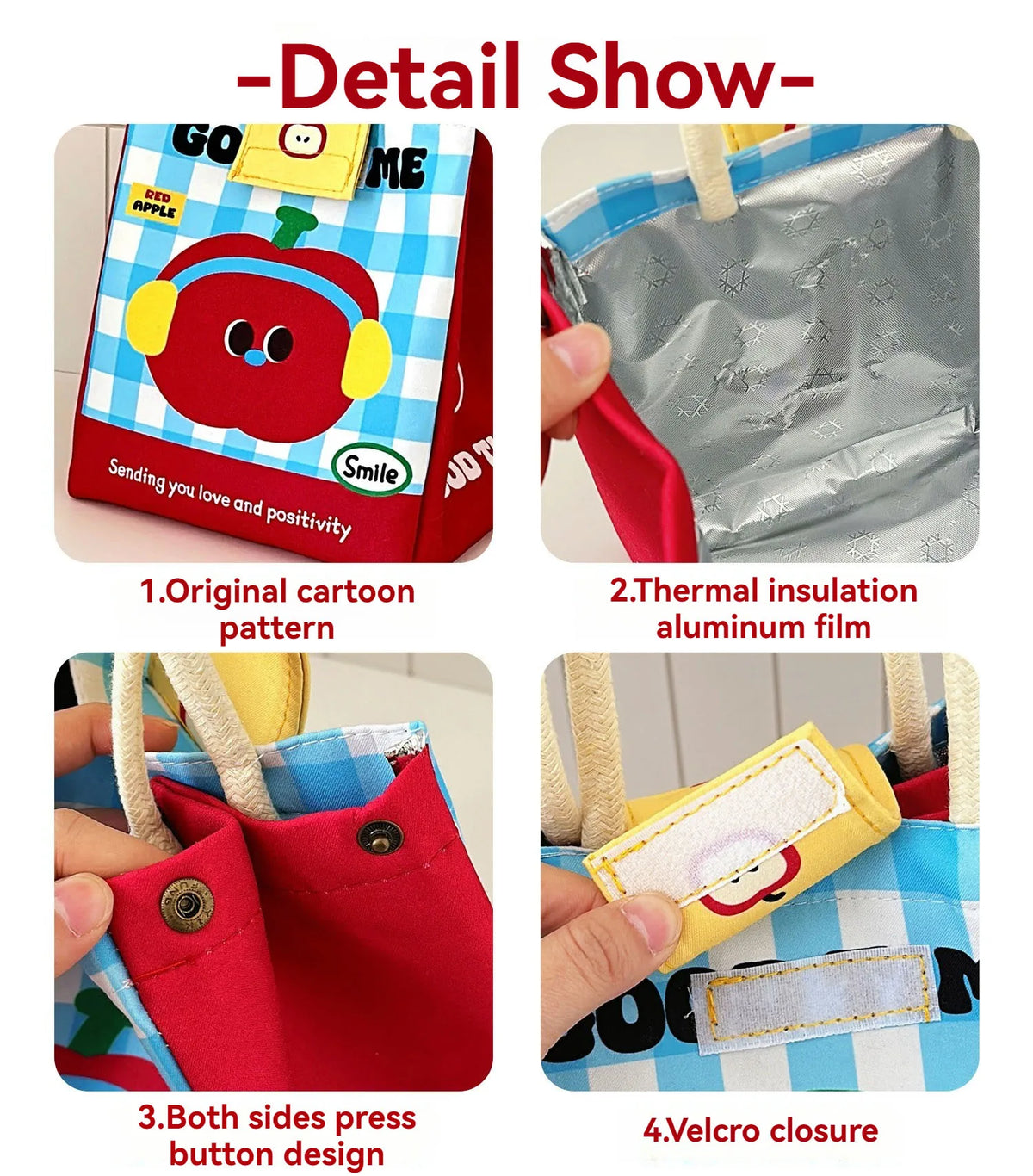 Cartoon Insulated Lunch Bag – Large Canvas Bento Tote Insulated Lunch Tote Babs