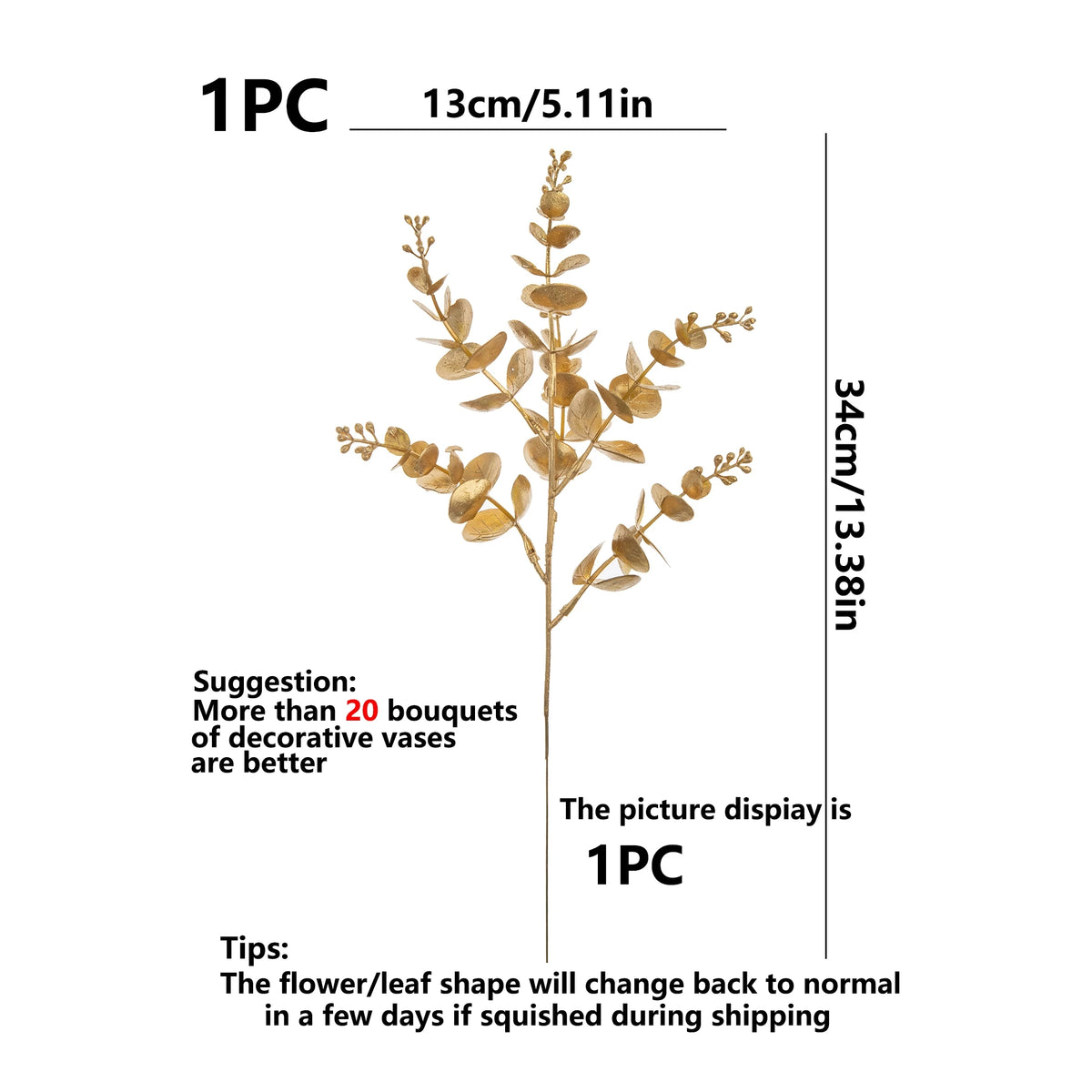 Artificial Eucalyptus Leaves Gold Decor – Wedding & Home Styling Artificial Floral Stems Babs