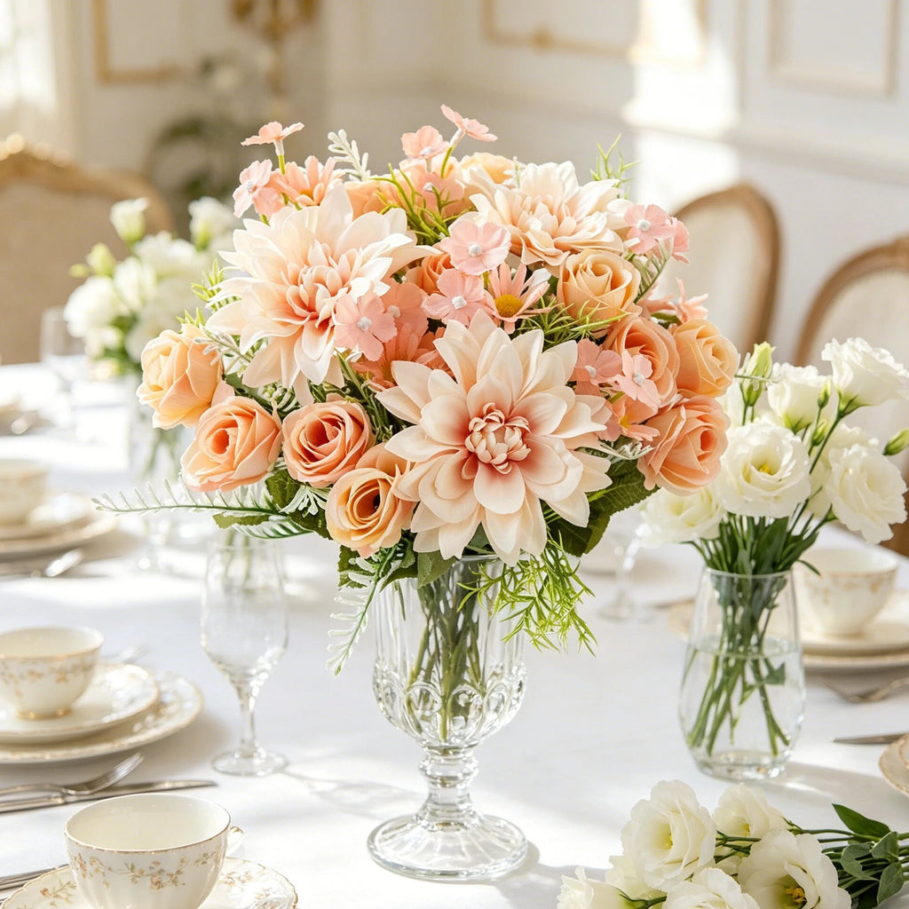Silk Dahlia Rose Artificial Bouquet – Wedding & Home Decor Artificial Flower Bouquet Babs