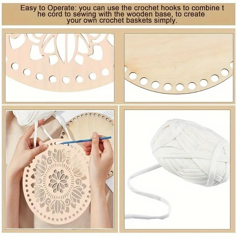 2pcs Wood Crochet Basket Base Round Hollow DIY Bag Bottom 14cm Wood Craft Base Babs