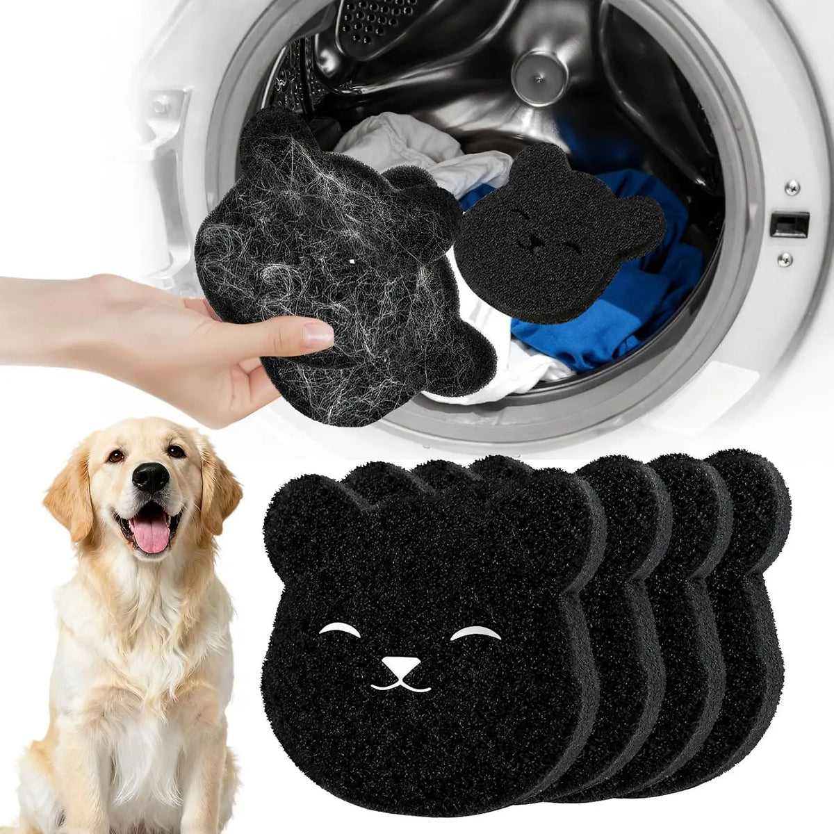 64pcs Bear Laundry Balls – Lint & Pet Hair Catcher Sponge Laundry Lint Remover Babs